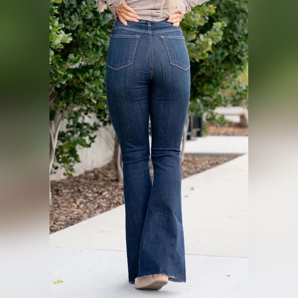 Judy Blue Size 15 32 Flare Dark Wash Jeans Western Boots Raw Hem JB82343DK Denim - Picture 4 of 11